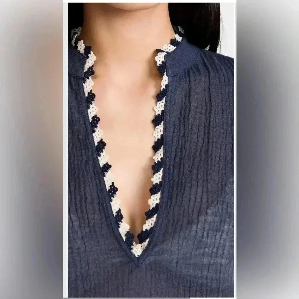 Tory Burch Women’s L Gauze Beach Shirt/Coverup in Tory Navy - NWT!! - Picture 4 of 16